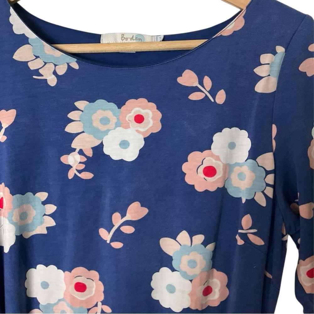 Boden Terese Jersey Dress Ruched Waist Detail Blue Floral 6 - Picture 5 of 9